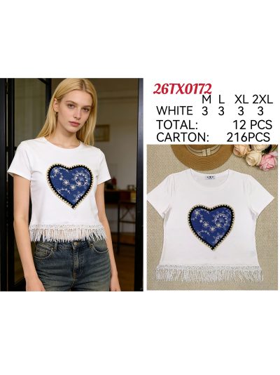 Camiseta corazón parche flecos 2