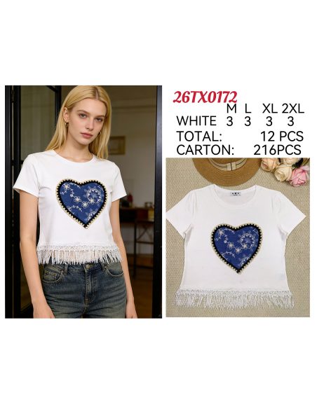 T-shirt avec écusson en forme de cœur et franges