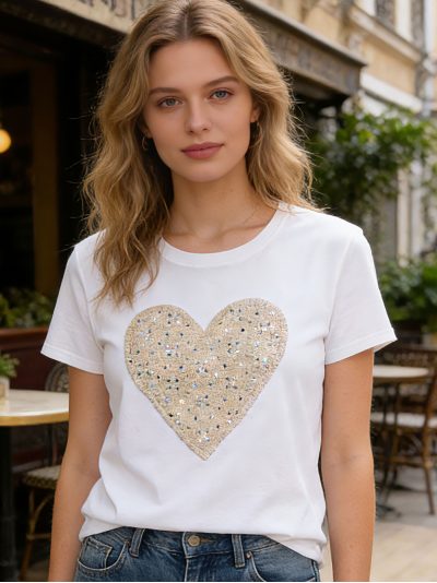Camiseta corazón lentejuelas