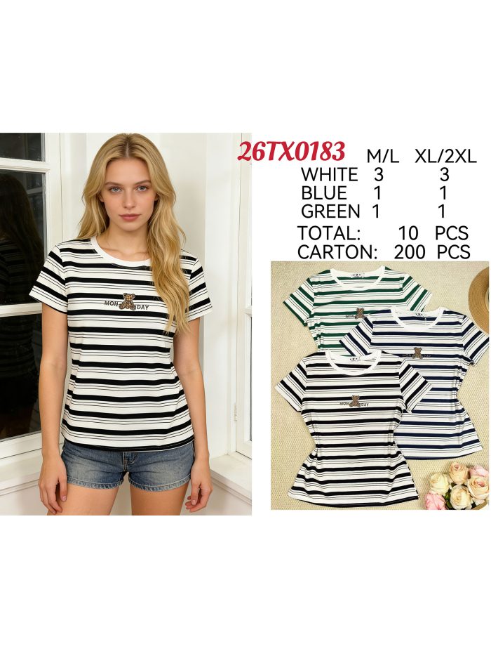 Maglietta a righe con orsetto di strass