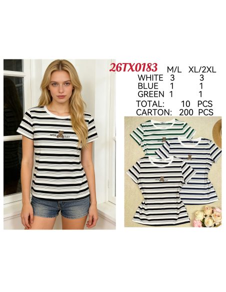 Maglietta a righe con orsetto di strass