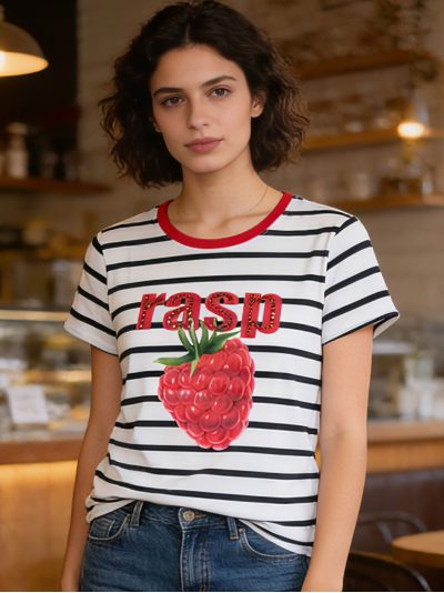 Striped raspberry print t-shirt