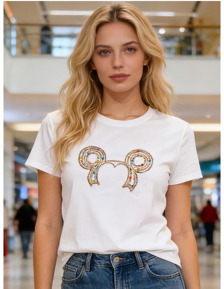 Camiseta lazo bordado pedrería