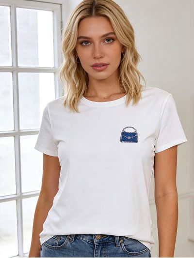 Camiseta parche bolso strass