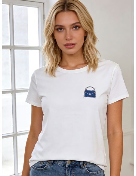 Camiseta parche bolso strass