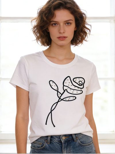 Abstract flower rhinestone t-shirt