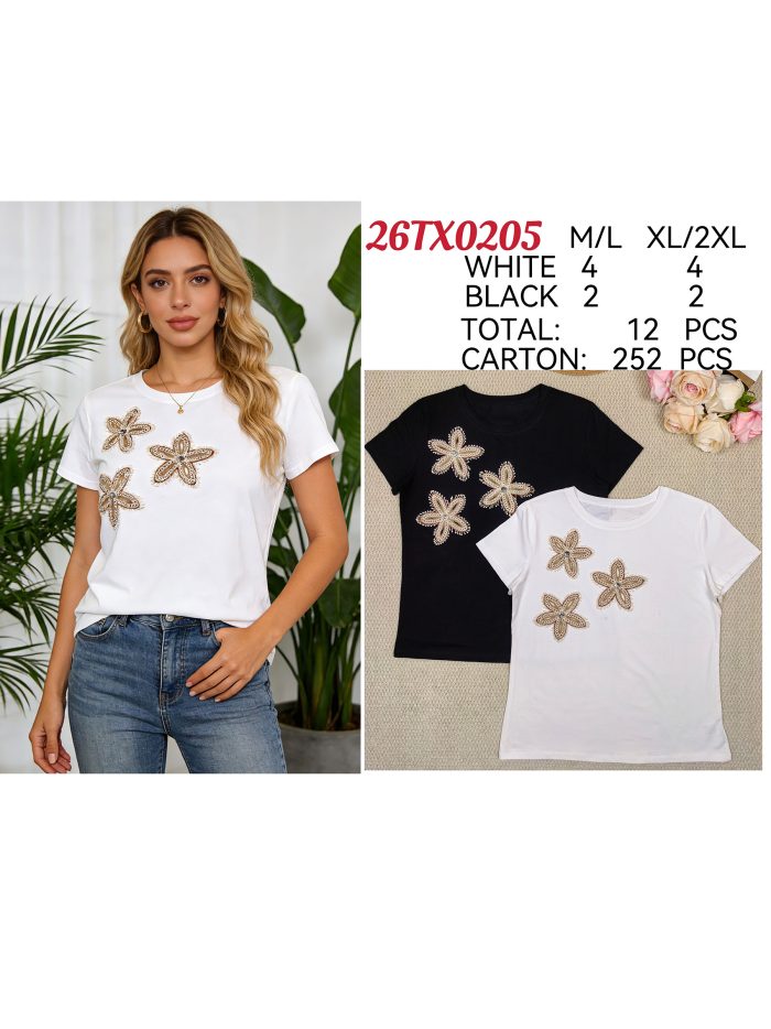 Camiseta flores bordadas