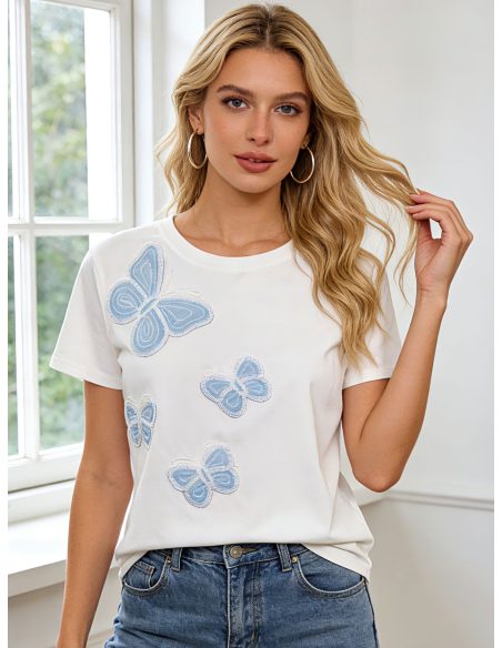 T-Shirt mit Schmetterlingsstickerei