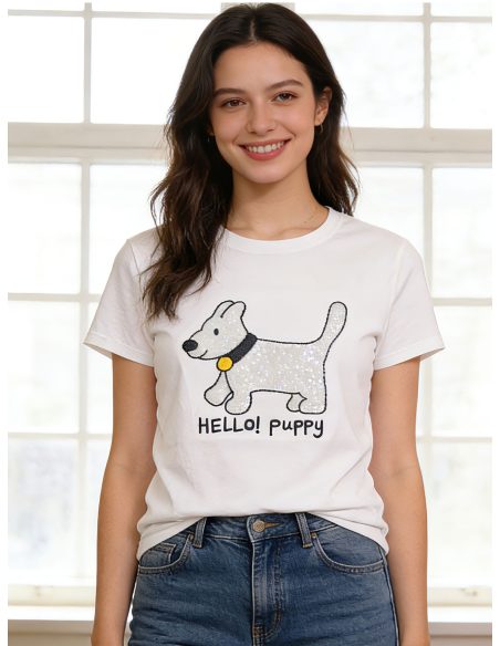 Camiseta hello puppy lentejuelas