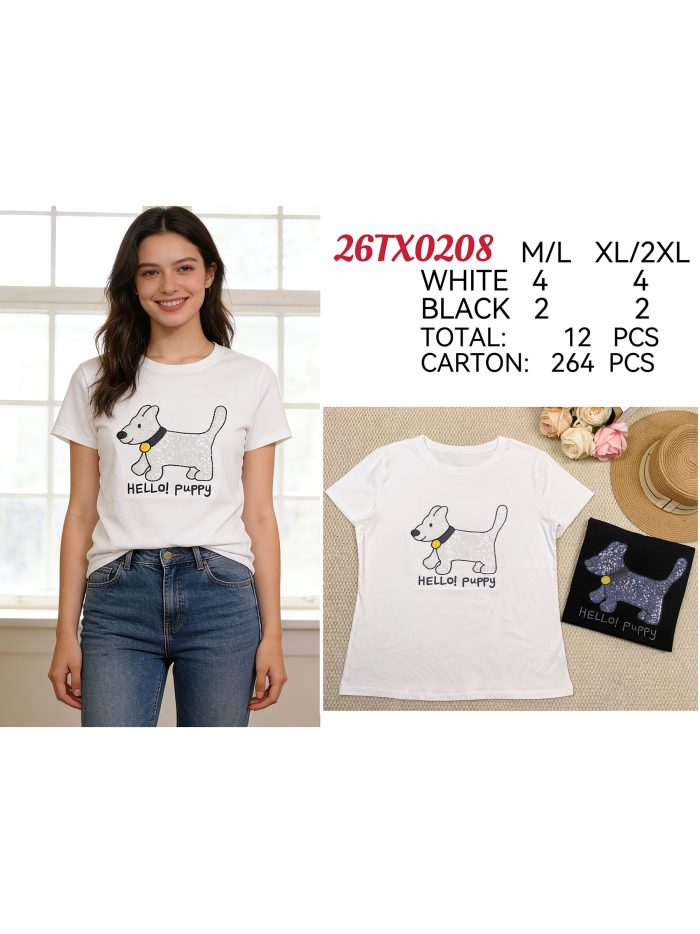 Camiseta hello puppy lentejuelas