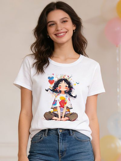 Camiseta ilustración niña colorida