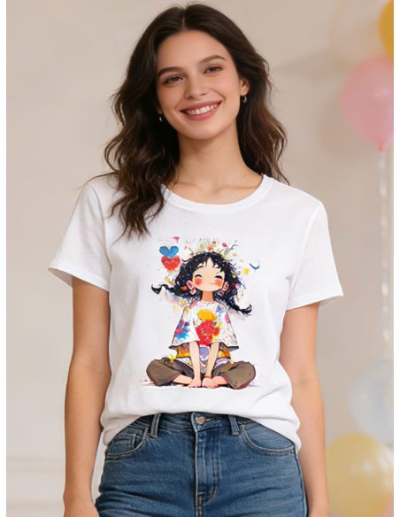 Camiseta ilustración niña colorida