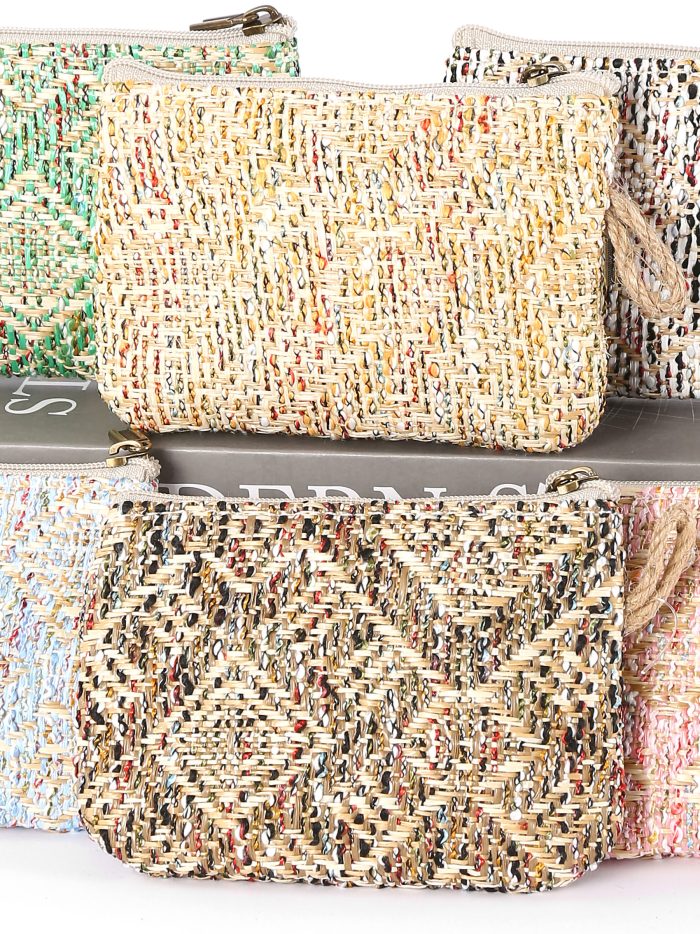 Portamonete multicolore effetto rafia con cerniera