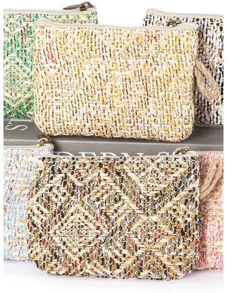 Portamonete multicolore effetto rafia con cerniera