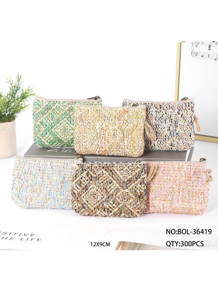 Portamonete multicolore effetto rafia con cerniera