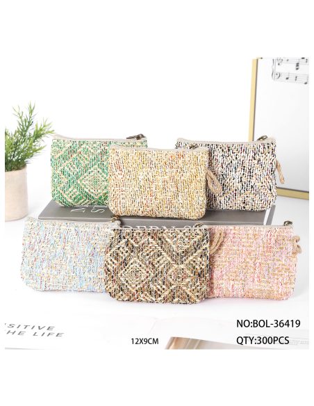 Portamonete multicolore effetto rafia con cerniera