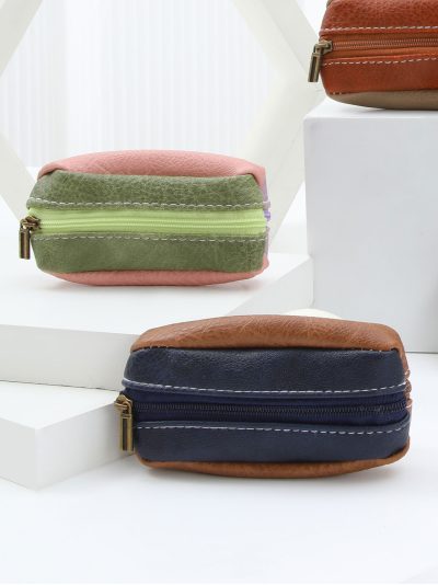Monedero bicolor de piel sintética cremallera