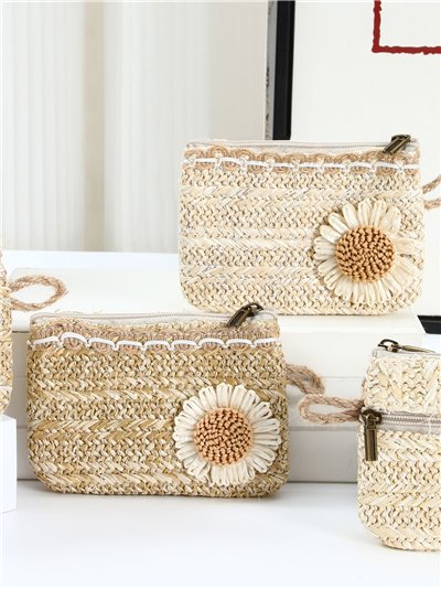 Monedero efecto rafia flor margarita