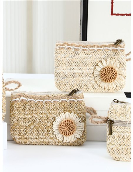 Monedero efecto rafia flor margarita