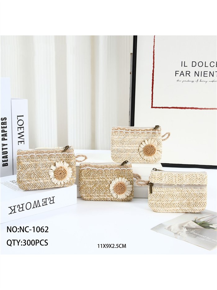 Monedero efecto rafia flor margarita