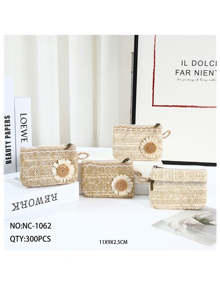 Monedero efecto rafia flor margarita