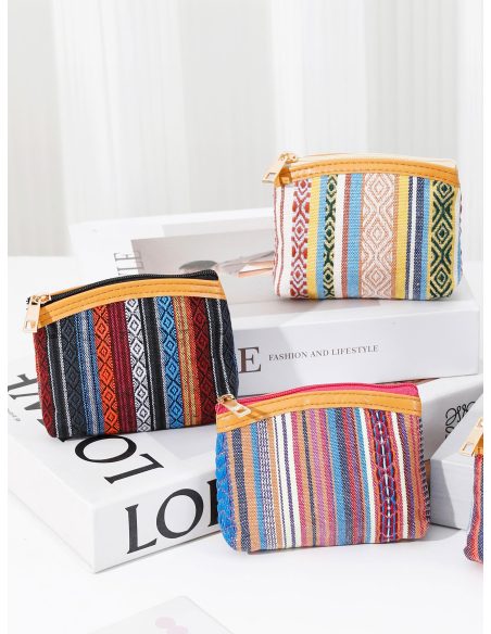 Boho stripe zip coin pouch
