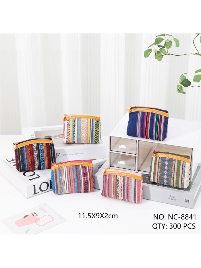 Boho stripe zip coin pouch
