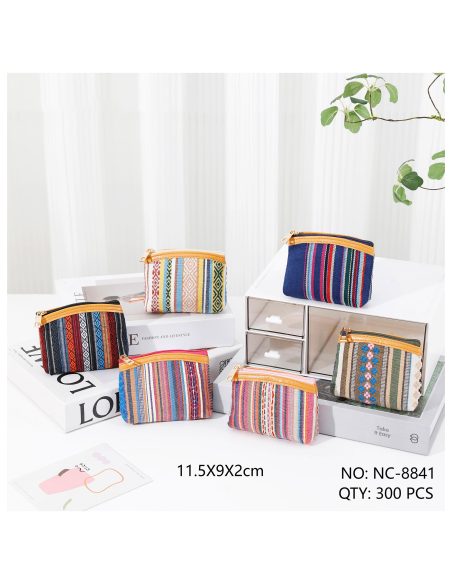 Boho stripe zip coin pouch