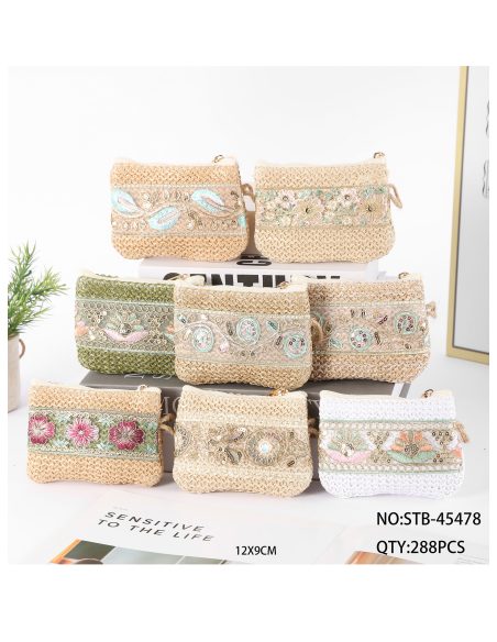 Monedero efecto rafia bordado y lentejuelas