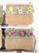 Floral embroidered raffia effect coin pouch