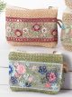 Colorful embroidered raffia effect coin pouch