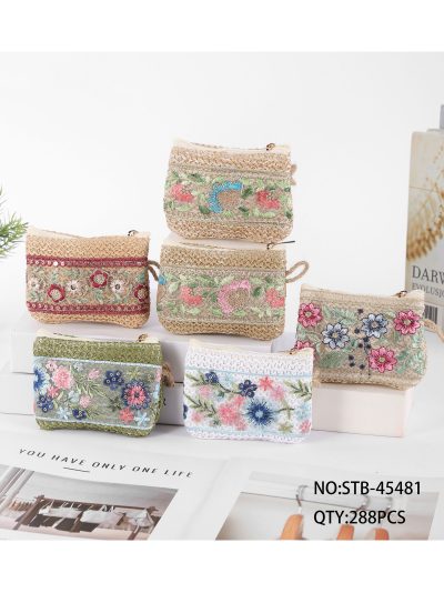Monedero efecto rafia bordado floral multicolor 2