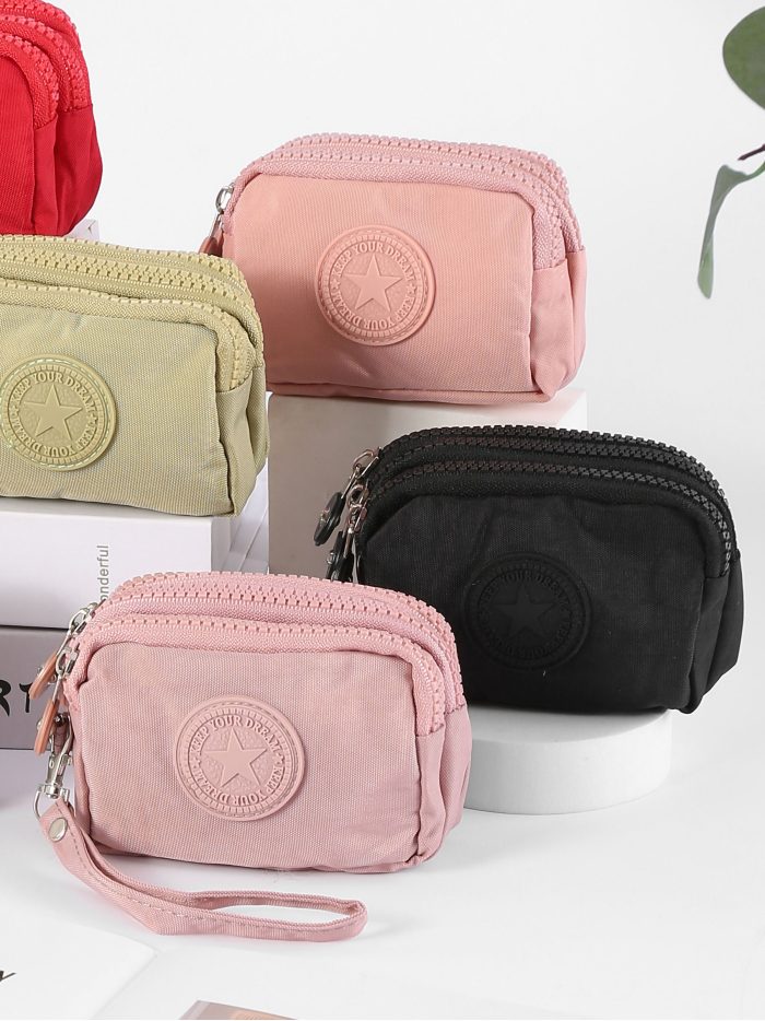 Münzbeutel aus Stoff mit doppeltem Reißverschluss