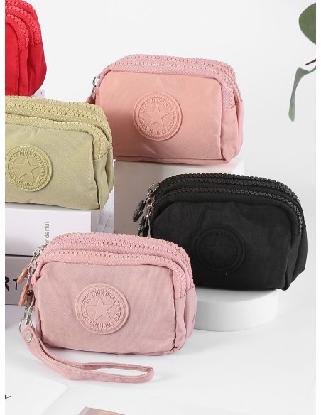 Münzbeutel aus Stoff mit doppeltem Reißverschluss