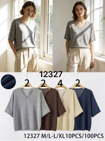 Jersey metalizado cuello pico manga corta 2