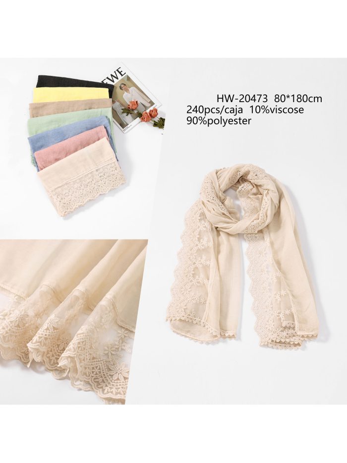 Fular liso borde de encaje