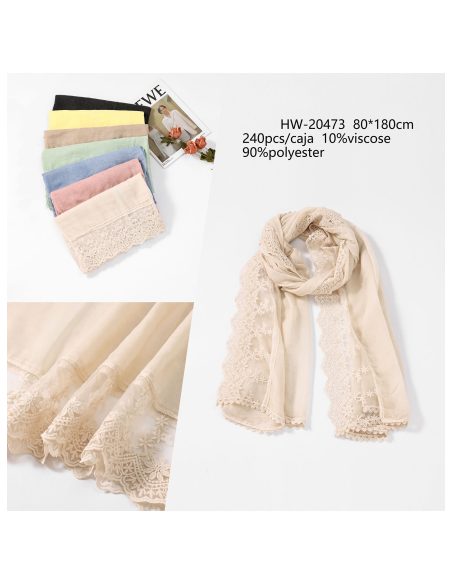 Fular liso borde de encaje