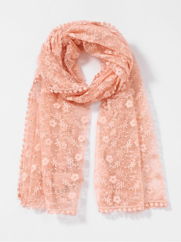 Fular bordado flores encaje