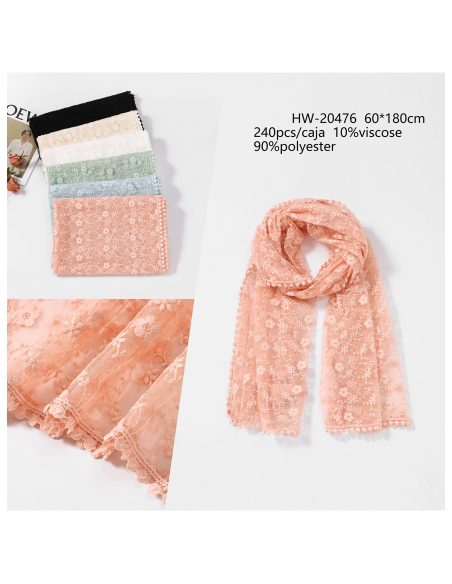 Fular bordado flores encaje