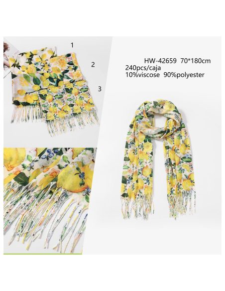 Sciarpa con stampa di limoni e frange