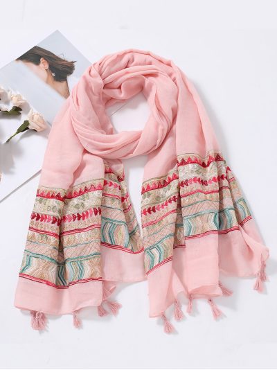Fular bordado boho borlas