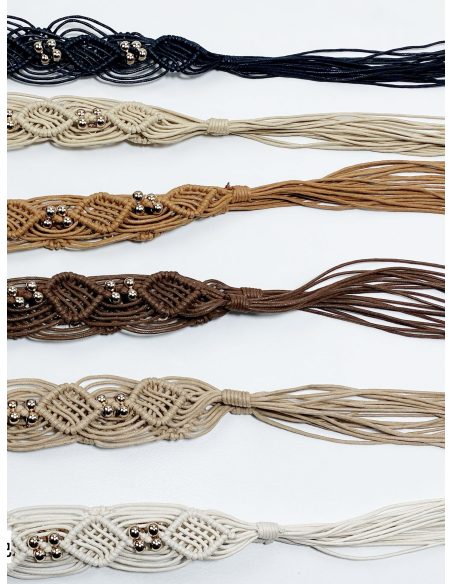 Cinturón macramé flecos y cuentas