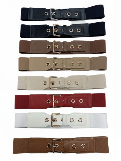 Cinturón elástico ancho hebilla y ojales metálicos