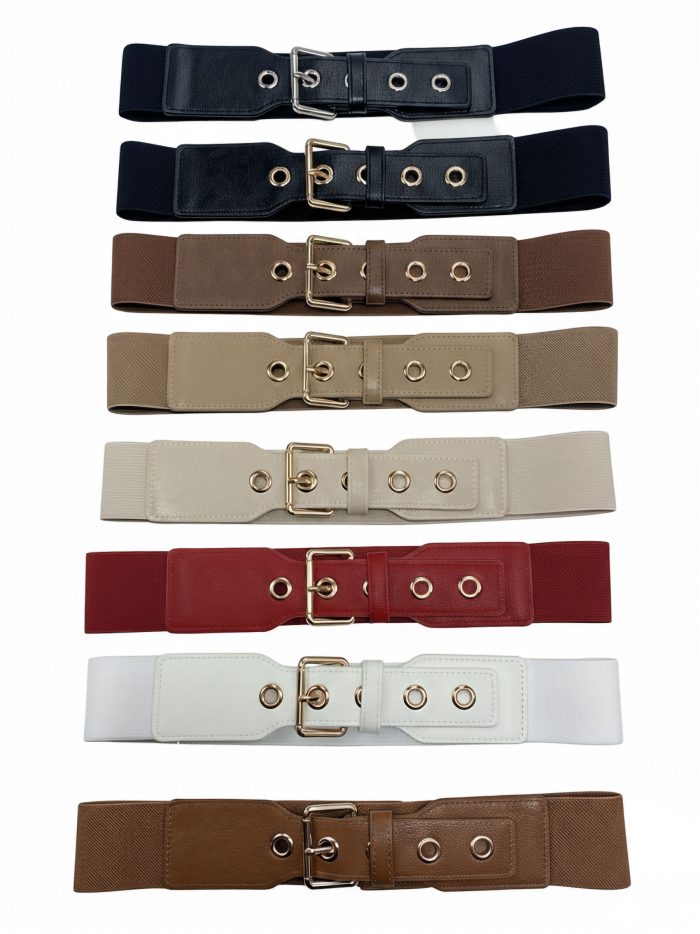 Cinturón elástico ancho hebilla y ojales metálicos