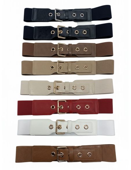 Cinturón elástico ancho hebilla y ojales metálicos