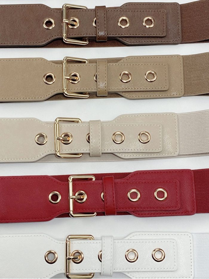 Cinturón elástico ancho hebilla y ojales metálicos