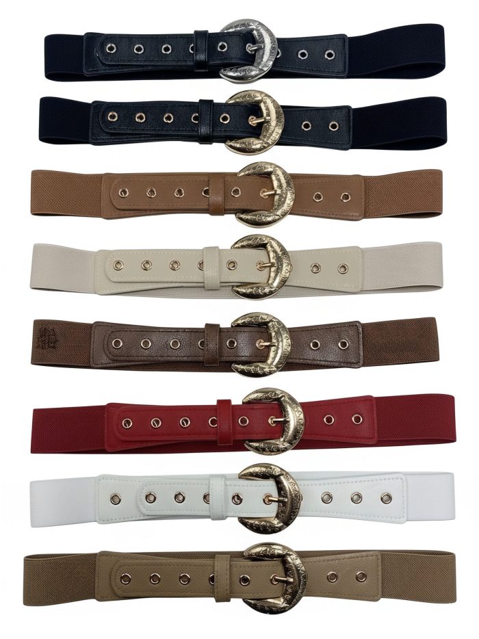 Cinturón elástico hebilla efecto martillado y ojales