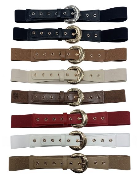 Cinturón elástico hebilla efecto martillado y ojales