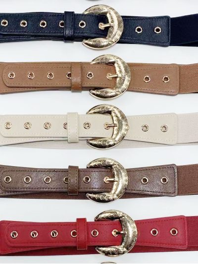 Cinturón elástico hebilla efecto martillado y ojales 2