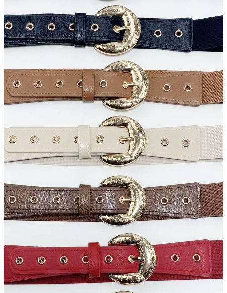 Cinturón elástico hebilla efecto martillado y ojales